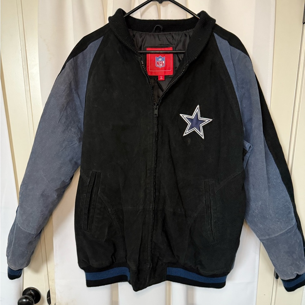 NFL Dallas Cowboys Black and Navy Bomber Jacket leather